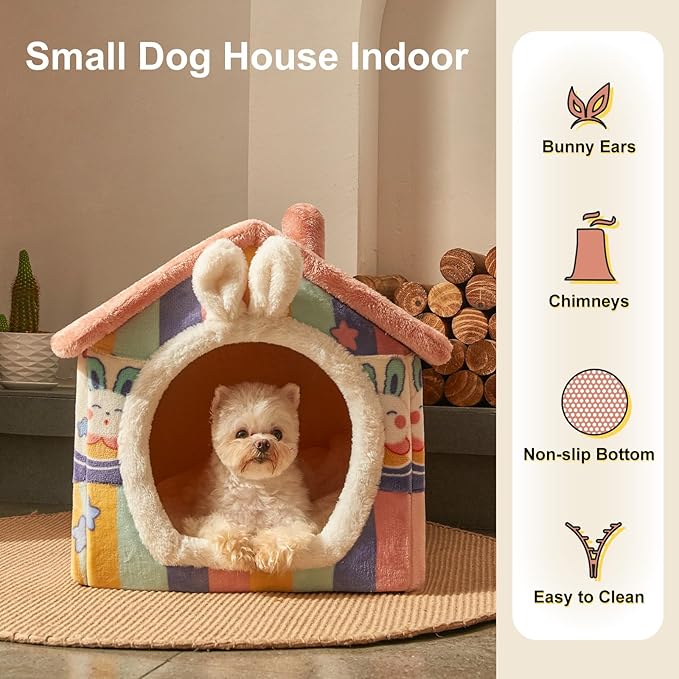 JIUPETY Cute Small Dog House Indoor, Foldable House Kennel Bed Mat - Image 5