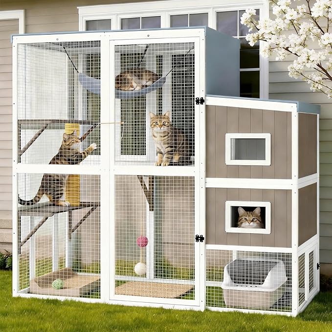 PetsCosset Large Catio Outdoor Cat Enclosure Large Cat House by PETSCOSSET
