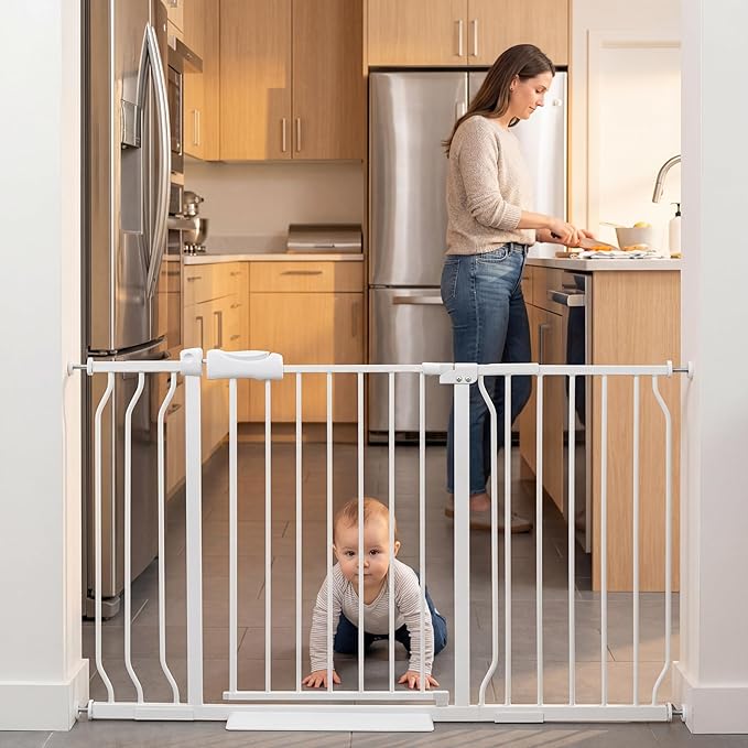Extra Wide Baby Gate Tension Indoor Safety Gates White Metal Large Pressure by COSENDBABYGATE