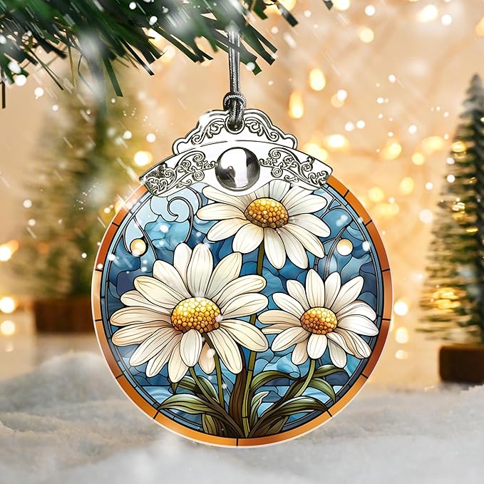 Stained Glass Christmas Ornament, Jocidea Daisy Christmas Decorations, - Image 5