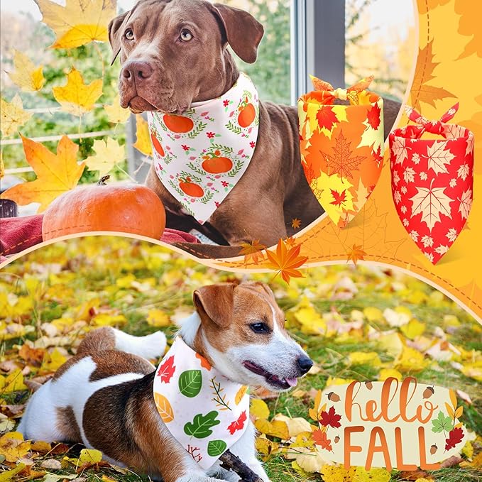 Preboun 50 Pcs Fall Thanksgiving Dog Bandana Bulk Pumpkin Maple Leaves Bandana - Image 6