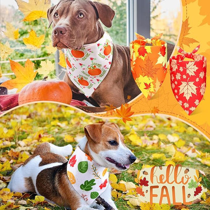 Preboun 50 Pcs Fall Thanksgiving Dog Bandana Bulk Pumpkin Maple Leaves Bandana - Image 6