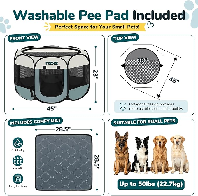 Dog Playpen with Pee Pad, Portable Puppy Pet Crate Indoors - Image 2