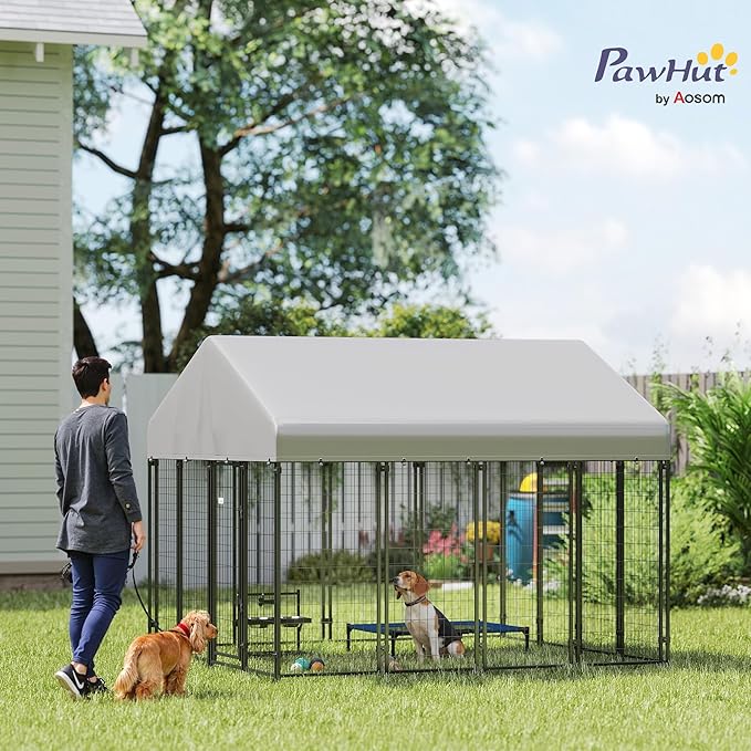 PawHut Outdoor Dog Kennel with Roof, UV-Resistant & Waterproof Cover, - Image 2