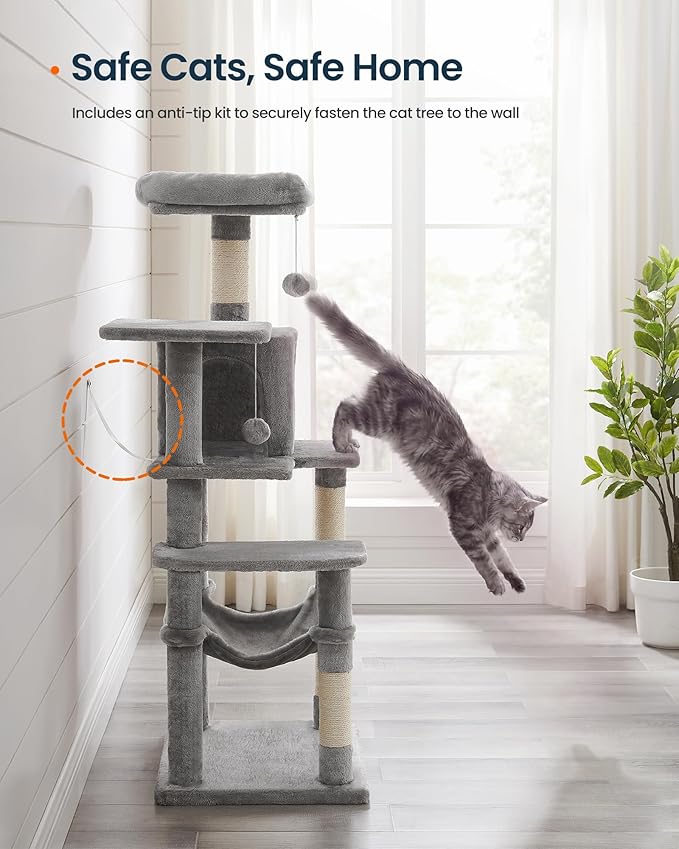 SONGMICS HOME Cat Tree for Indoor Cats, Hammock and Condo, Light Gray - Image 8