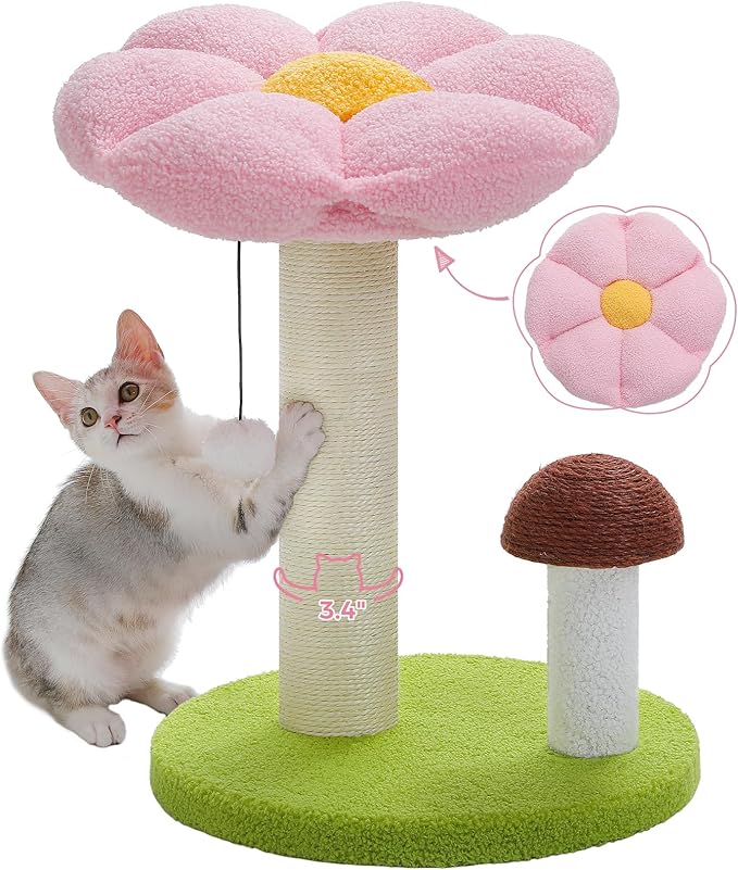 PETEPELA Cat Scratching Post, Mushroom Cat Scratcher Cute Cat Tree Tower by PETEPELA