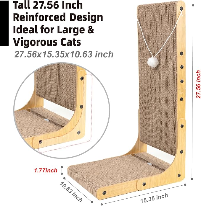 27.6 Inch Reinforced Cat Scratcher, L-Shaped Wall Mount Scratching Post - Image 3