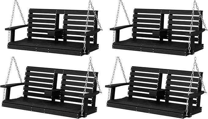 KINGYES Outdoor Hanging Porch Swing Set of 4, 2 Seat Patio Swing Recliner by KINGYES