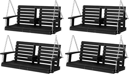 KINGYES Outdoor Hanging Porch Swing Set of 4, 2 Seat Patio Swing Recliner by KINGYES