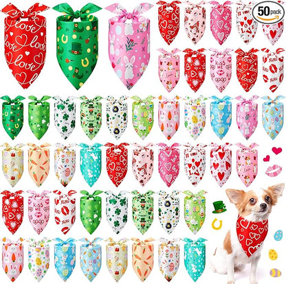 50 Pcs Valentines Day Dog Bandanas Bulk St Patricks Day Easter Bandanas by Jeere