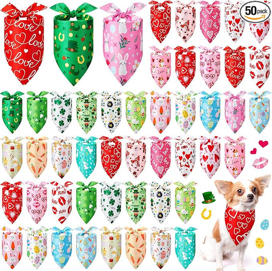 50 Pcs Valentines Day Dog Bandanas Bulk St Patricks Day Easter Bandanas by Jeere