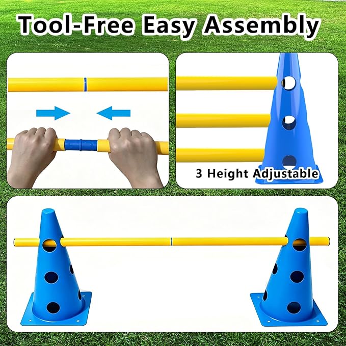 12 Sets Dog Agility Hurdle Cone Set, 3 Height Adjustable Backyard Agility - Image 5