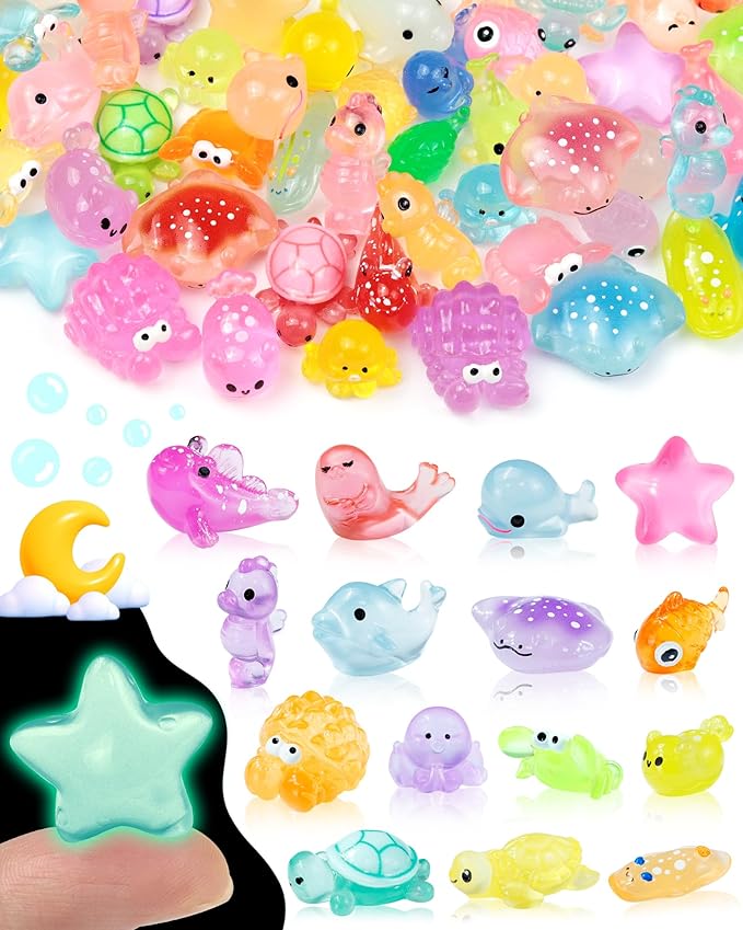 FIVEIZERO 102PCS Luminous Mini Resin Aquatic Animals Bulk by FIVEIZERO