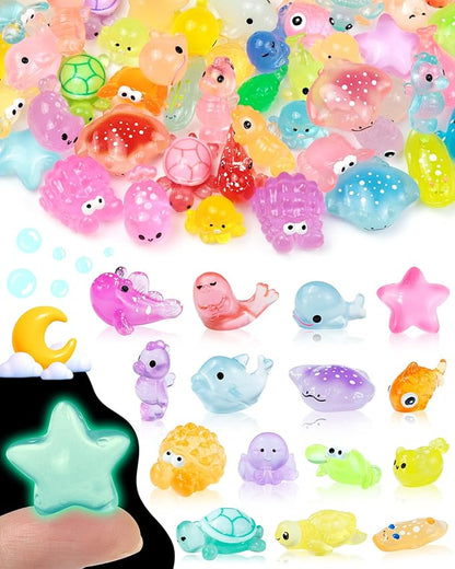 FIVEIZERO 102PCS Luminous Mini Resin Aquatic Animals Bulk by FIVEIZERO