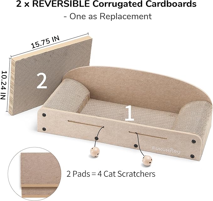 FUKUMARU 26 Inch Cat Scratcher Bed, 2 Reversible Cardboard Cat Scratch Pads - Image 4