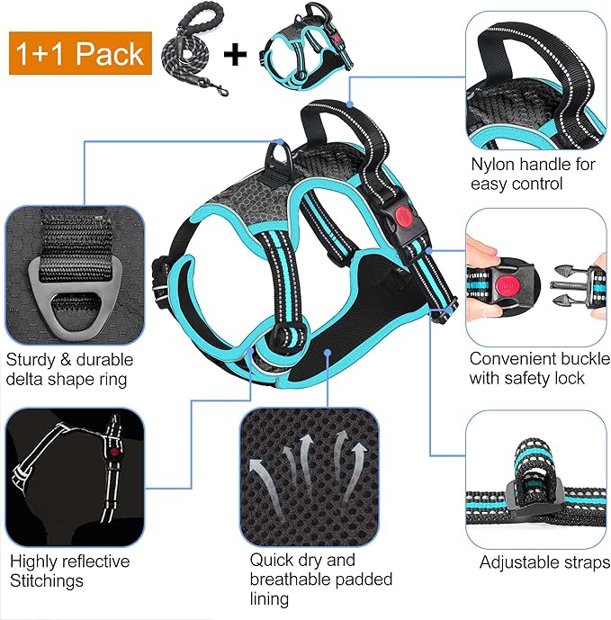 tobeDRI No Pull Dog Harness Adjustable Reflective Oxford Easy Control Medium - Image 3