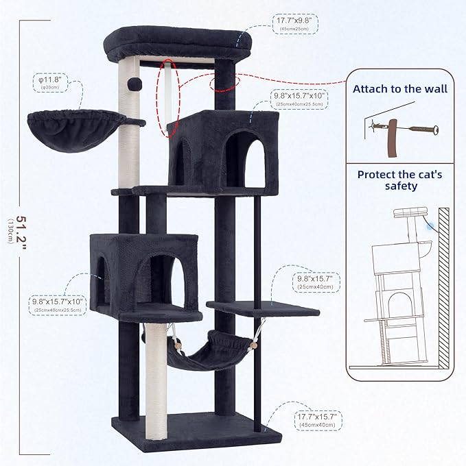 Gitelsnour 51.2'' Cat Tree Tower, Cat Tower - Image 6