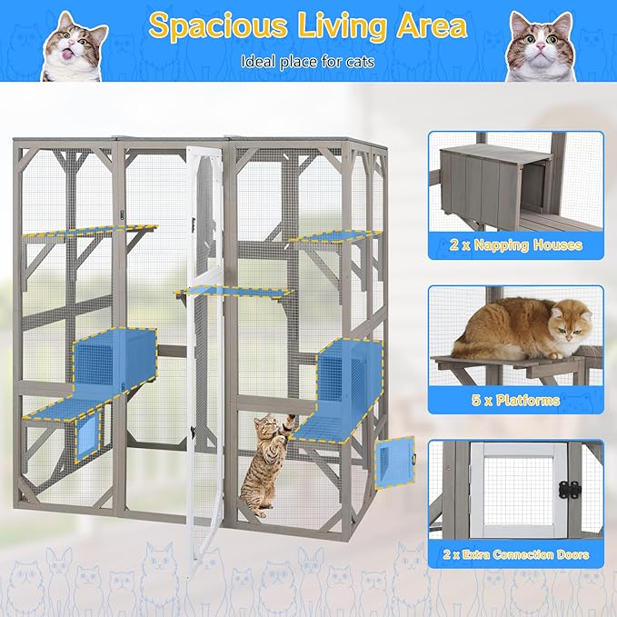 Ketive Large Catio Outdoor Cat Enclosure, Wooden Cat House Outdoor - Image 3