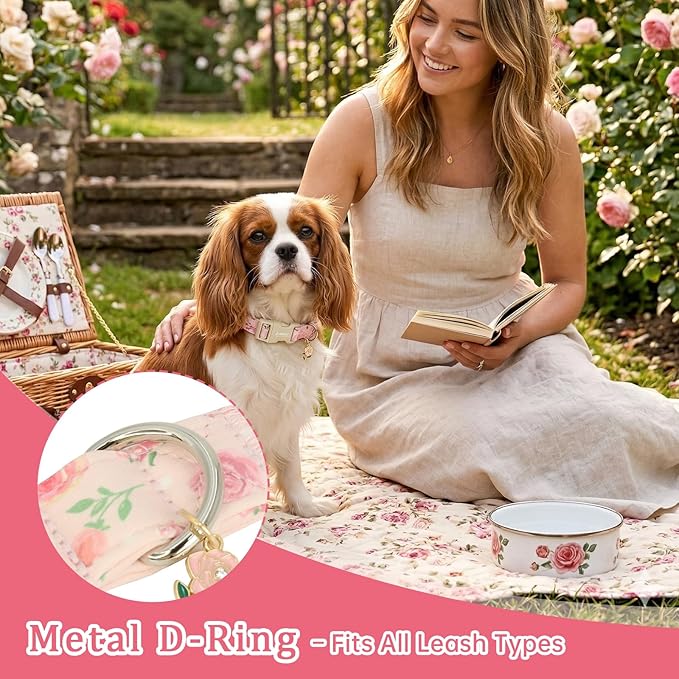 Spring Summer Dog Collar with Pink Rose, Adjustable Cotton Puppy Collars - Image 5