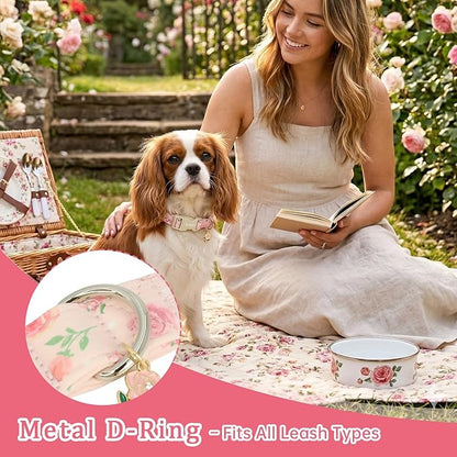 Spring Summer Dog Collar with Pink Rose, Adjustable Cotton Puppy Collars - Image 5