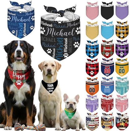 Custom Dog Bandana with Name Personalized Pet Bibs Kerchief Customizable Scarf by Unknown