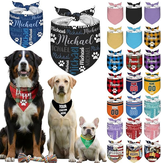 Custom Dog Bandana with Name Personalized Pet Bibs Kerchief Customizable Scarf by Unknown
