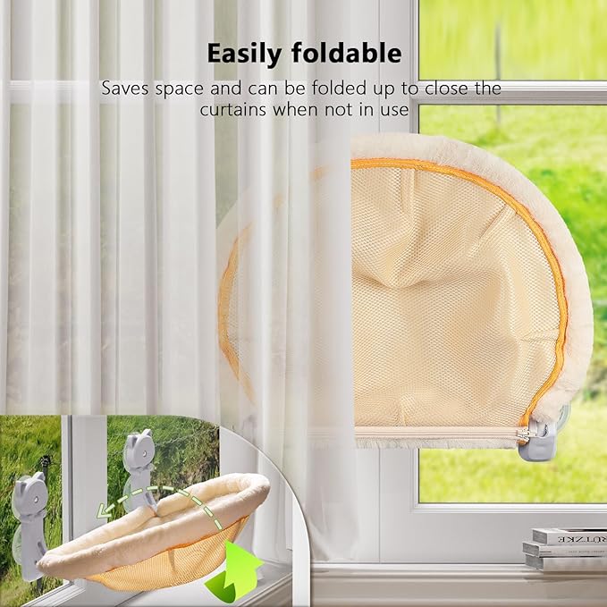 JUNSPOW Cat Window Perch Cordless, Foldable & Stable Cat Beds- Breathable Cat - Image 4