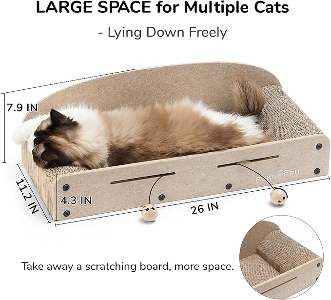 FUKUMARU 26 Inch Cat Scratcher Bed, 2 Reversible Cardboard Cat Scratch Pads - Image 6