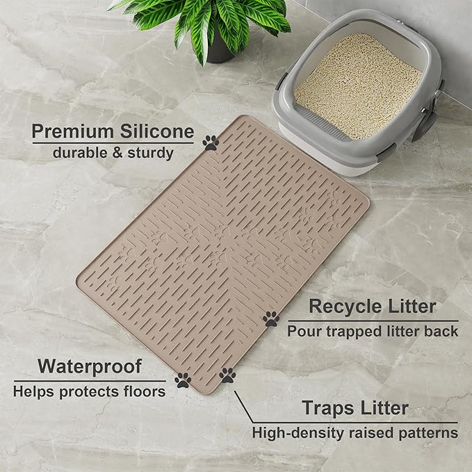 OHMO Cat Litter Mat Trapping Mat Premium Silicone Rubber 23.5x16 Beige - Image 2