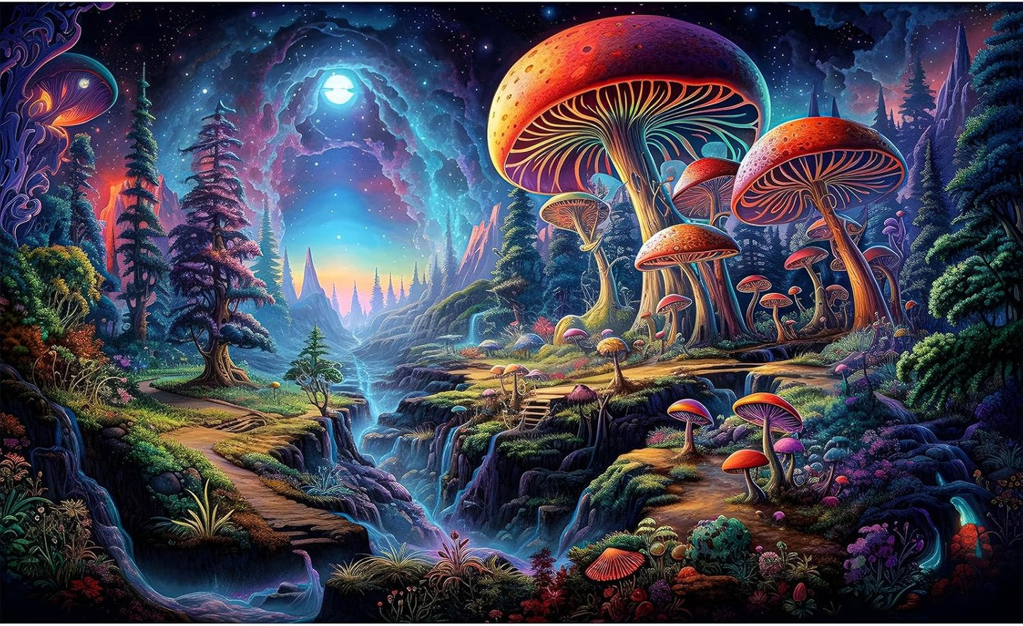 Forest Aquarium Background Fantastic Cartoon Forest Landscape with Mushrooms and Flowers Terrarium Background Fantasy Pine Tree Mysterious Mushroom Theme Fish Tank Backdrop Poster Decor 72x24in