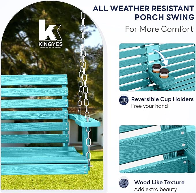 KINGYES Outdoor Hanging Porch Swing Set of 4, 2 Seat Patio Swing Recliner - Image 2