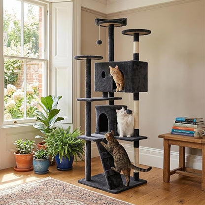 FDW | 70" Cat Tree Tower | Dark Gray | Multi-Level Indoor Activity Center - Image 7