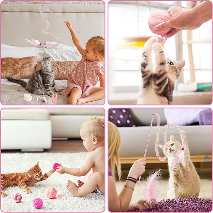 MALLMALL6 10Pcs Cat Toy Set Interactive Cat Toys Pack Including Feather Teaser - Image 4