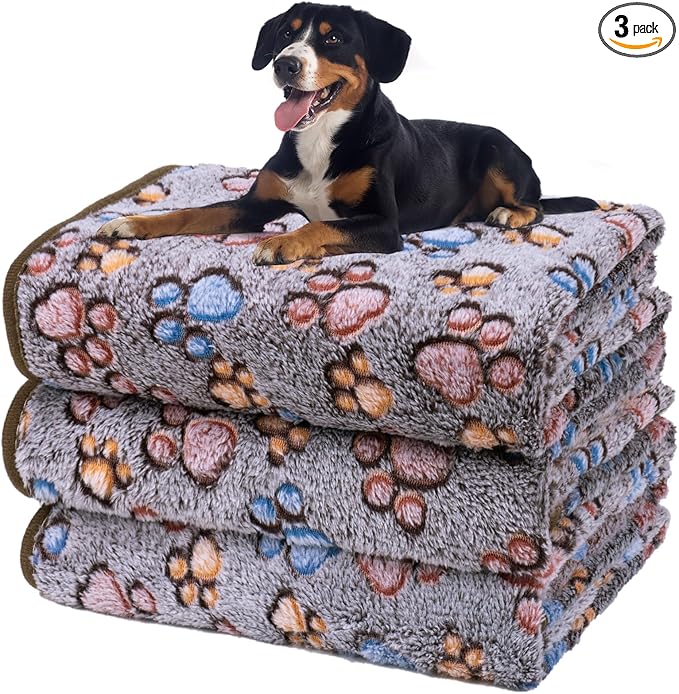 Dono 1 Pack 3 Dog Blankets, Soft Fluffy Fleece Pet Blanket Warm Sleep Mat Paw by Dono