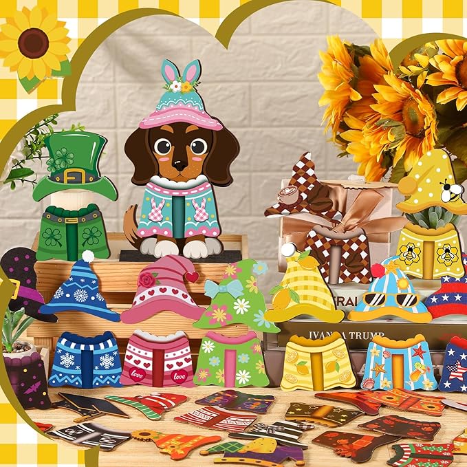 DoubleFill 42 Pcs Interchangeable Wooden Dog Decoration - Image 3