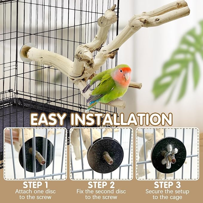 kathson Bird Perch Stand 10"-12" Nature Wood Stand Toy Parrot Cage Branch Paw - Image 6