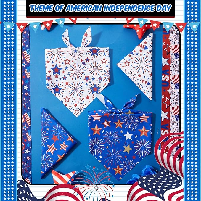 Tallew 60 Pcs 4th of July Dog Bandanas Bulk Patriotic Red White and Blue Charm - Image 5