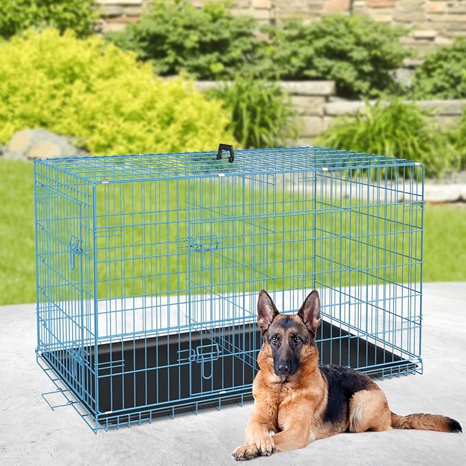 BestPet | Dog Crate | 42" | Blue | Foldable Metal Kennel - Image 2