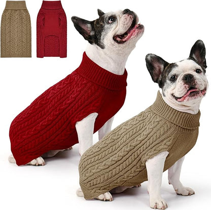2 Pack Dog Sweaters for Medium Dogs Winter Turtleneck Pullover Cable Knit by Unknown