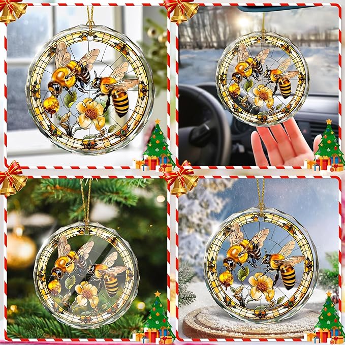 Stained Glass Bee Ornament, Bee Christmas Tree Decoration, Xmas Tree Decor - Image 6