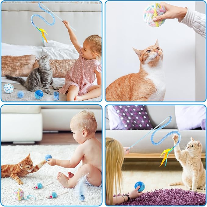 MALLMALL6 Cat Toy Set Interactive Cat Toys 10Pcs Pack Including Cat Springs - Image 6
