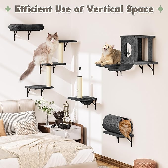 Cat Wall Shelves, 7-in-1 Wall Mounted Cat Climber Set, Indoor Cat Furniture – - Image 6