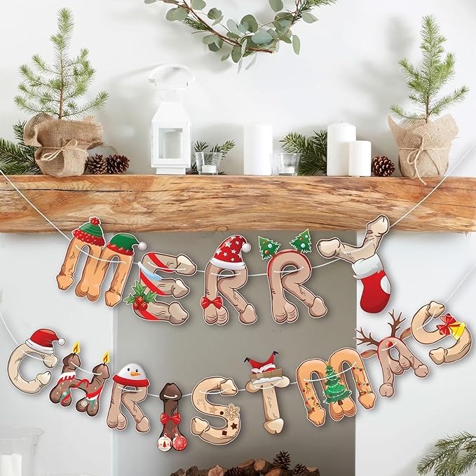 Merry Christmas Banner- Naughty Xmas Party Decoration, Hilarious Holiday Banner - Image 3
