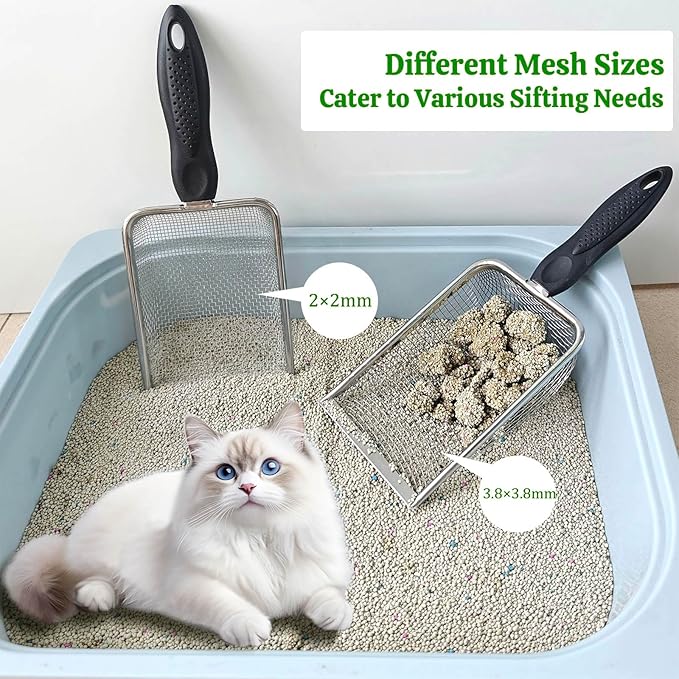 2 Packs Litter Scoop Stainless Steel Mesh Poop Scooper, Metal Litter Box Pooper - Image 7