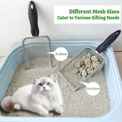 2 Packs Litter Scoop Stainless Steel Mesh Poop Scooper, Metal Litter Box Pooper - Image 7