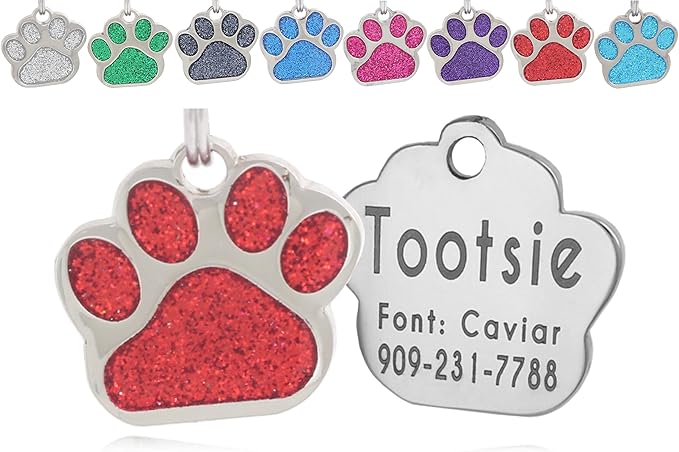 Pet ID Tags, Personalized Dog Tags and Cat Tags, Custom Engraved, Cute Glitter by Unknown