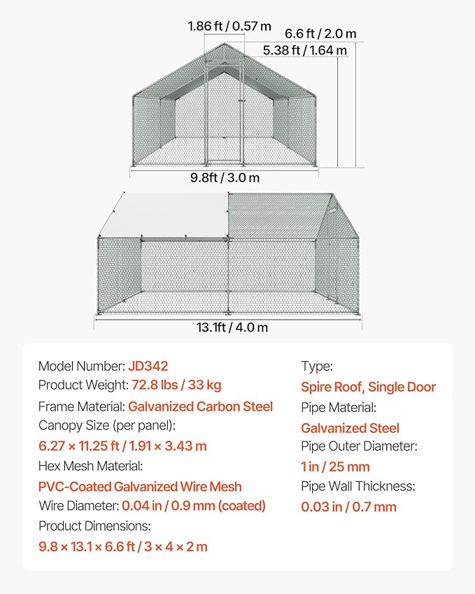 VEVOR Large Metal Chicken Coop, 9.8x13.1x6.5 ft Large Walk in Chicken Runs - Image 7