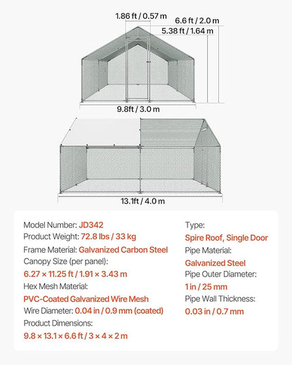 VEVOR Large Metal Chicken Coop, 9.8x13.1x6.5 ft Large Walk in Chicken Runs - Image 7