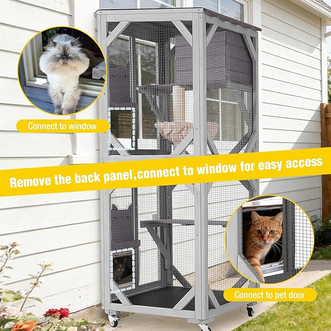 62.8’’ Cat Catio Enclosure, Sisal Scratching Post & Weatherproof Roof Cover - Image 6