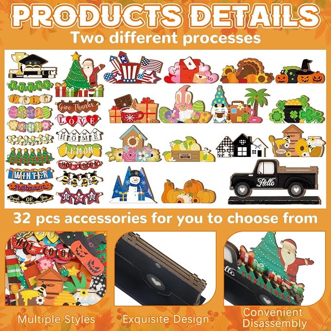 34 Pcs Small Interchangeable Patriotic Truck Decor 4th of July Table - Image 3
